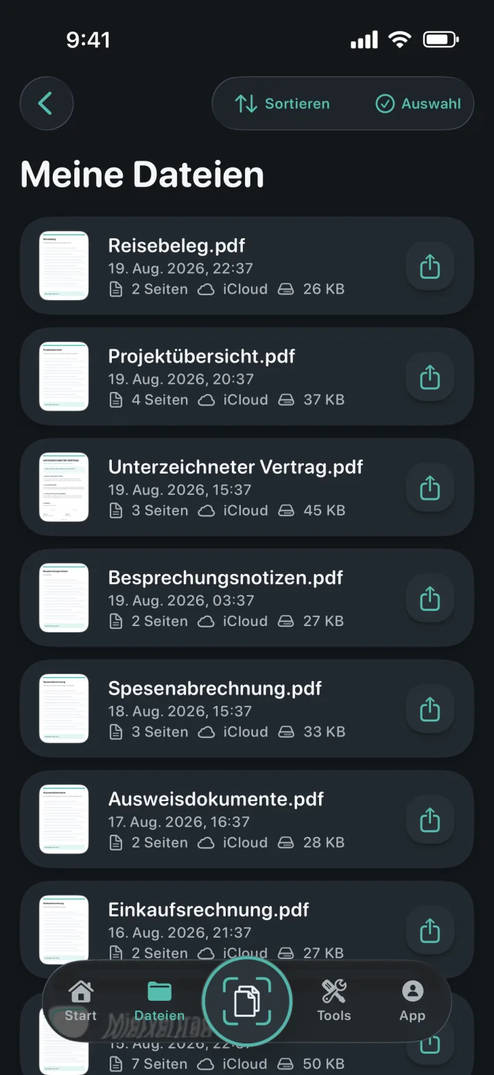 Dokumentenbibliothek Meine Dateien in ProScan PDF