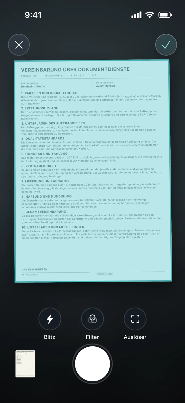 Dokument wird im ProScan PDF Scanner erfasst