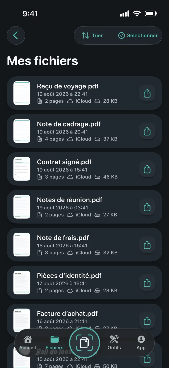 Bibliothèque Mes fichiers dans ProScan PDF