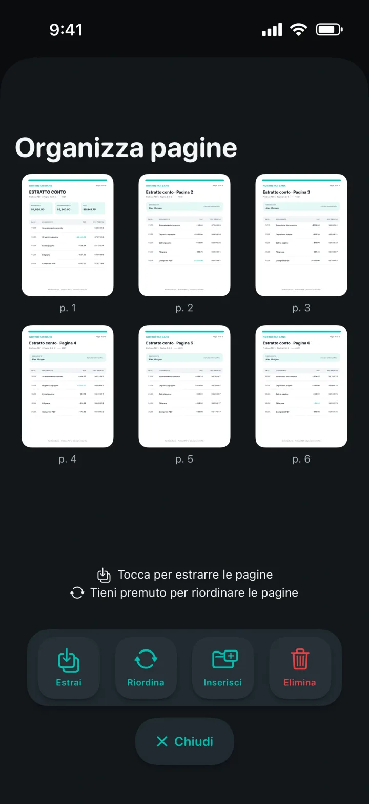 Schermata Organizza pagine con anteprime
