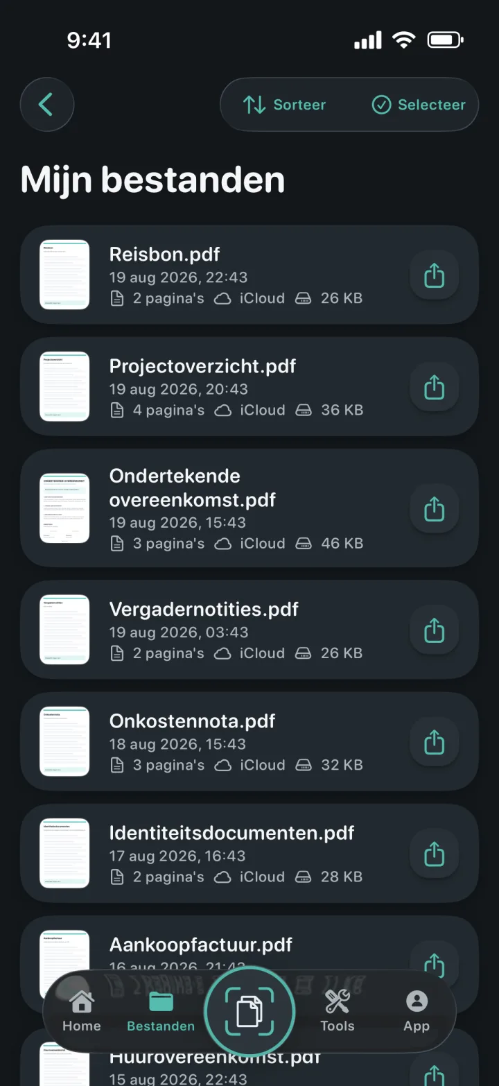 Documentbibliotheek Mijn bestanden in ProScan PDF
