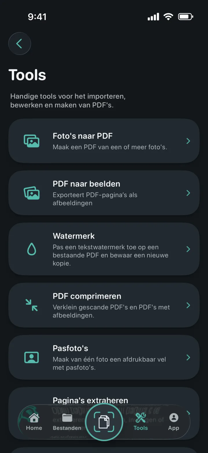 Scherm met PDF-tools van ProScan PDF