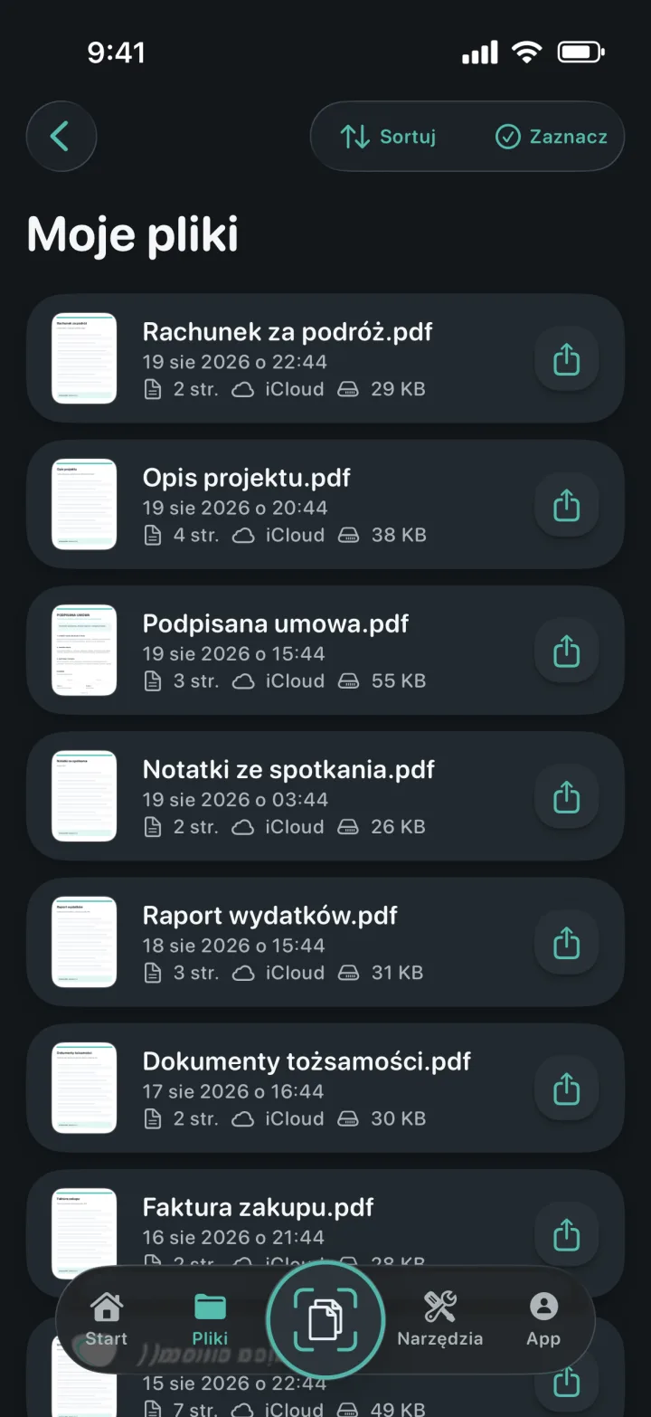 Biblioteka Moje pliki w ProScan PDF