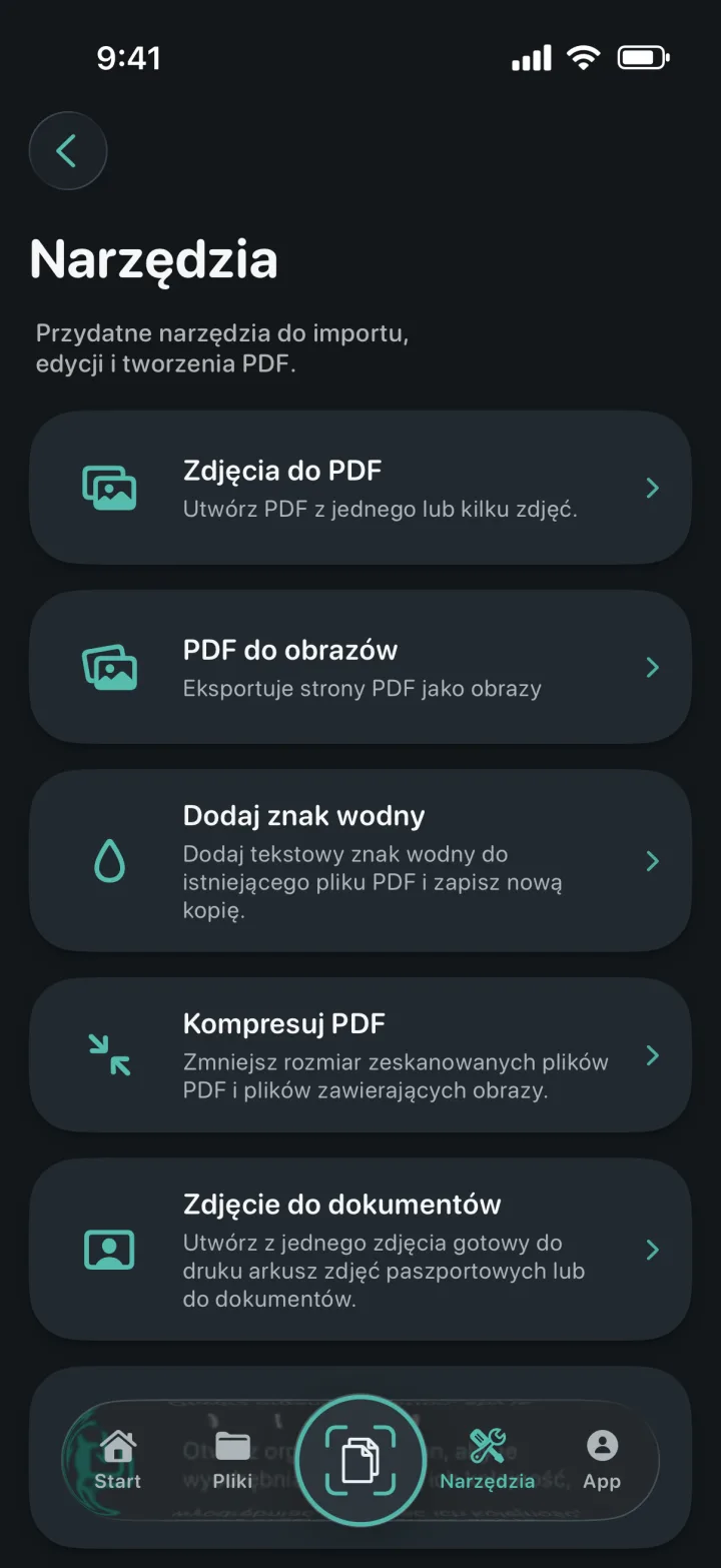 Ekran narzędzi ProScan PDF