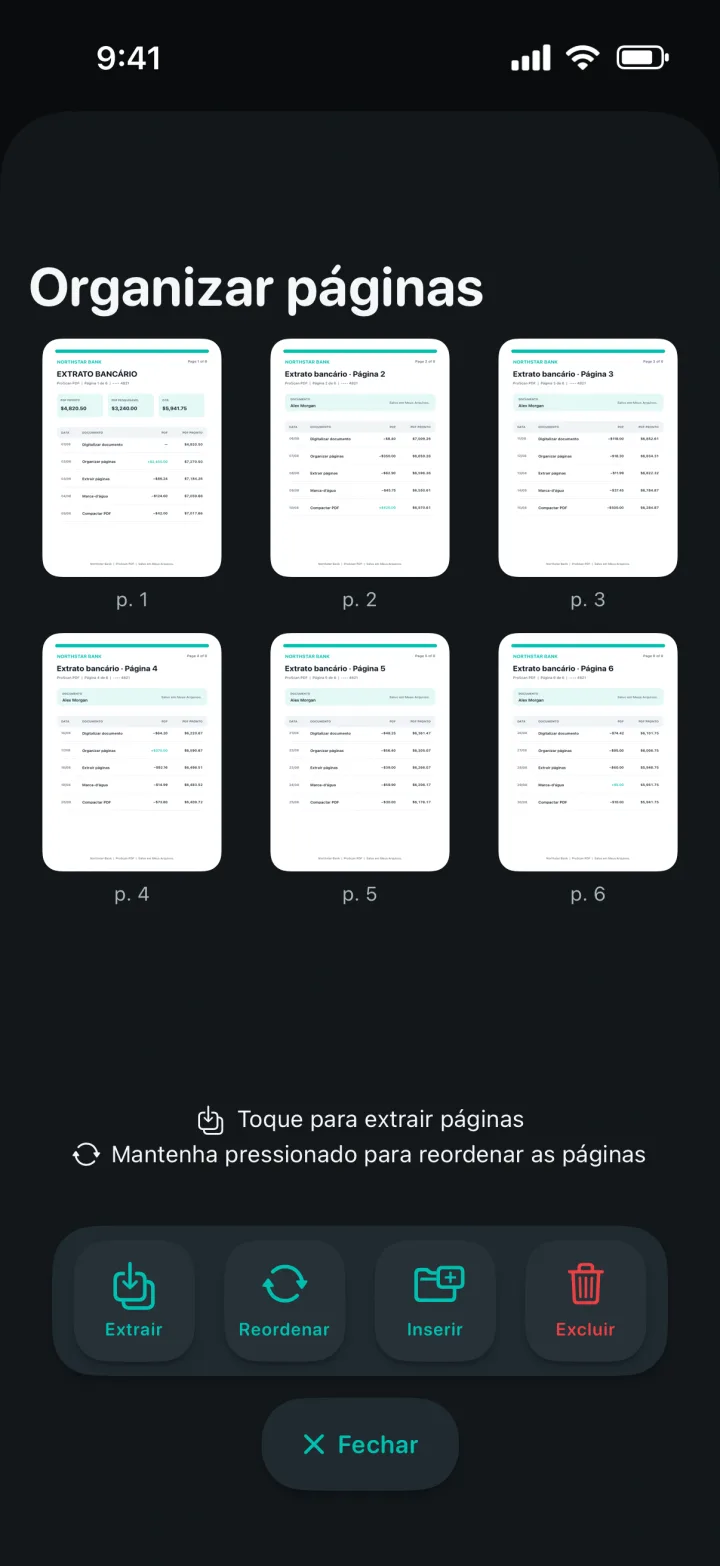 Tela Organizar páginas com prévias