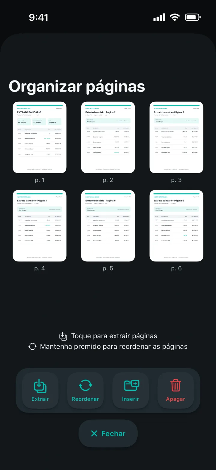 Ecrã Organizar páginas com pré-visualizações