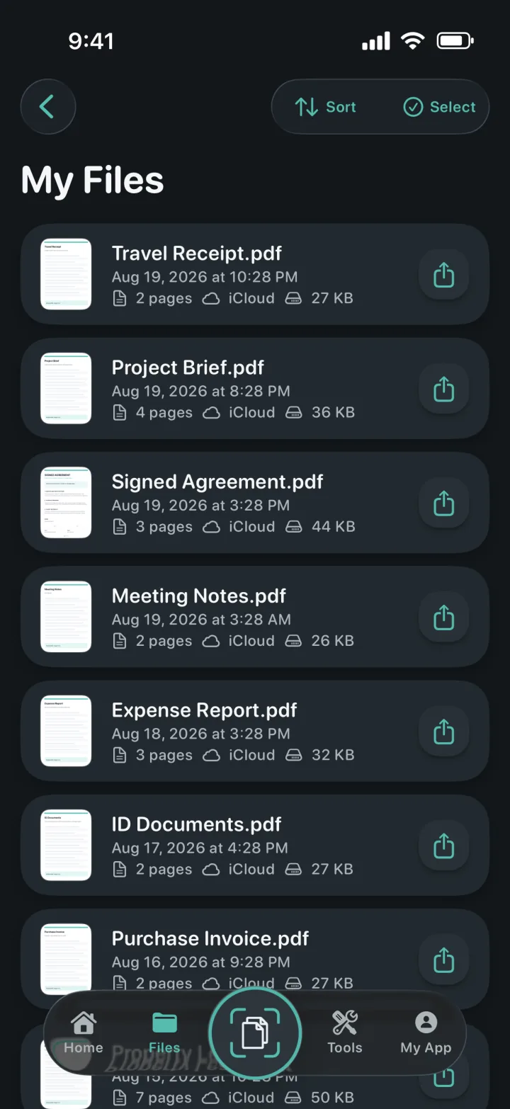 My Files document library in ProScan PDF