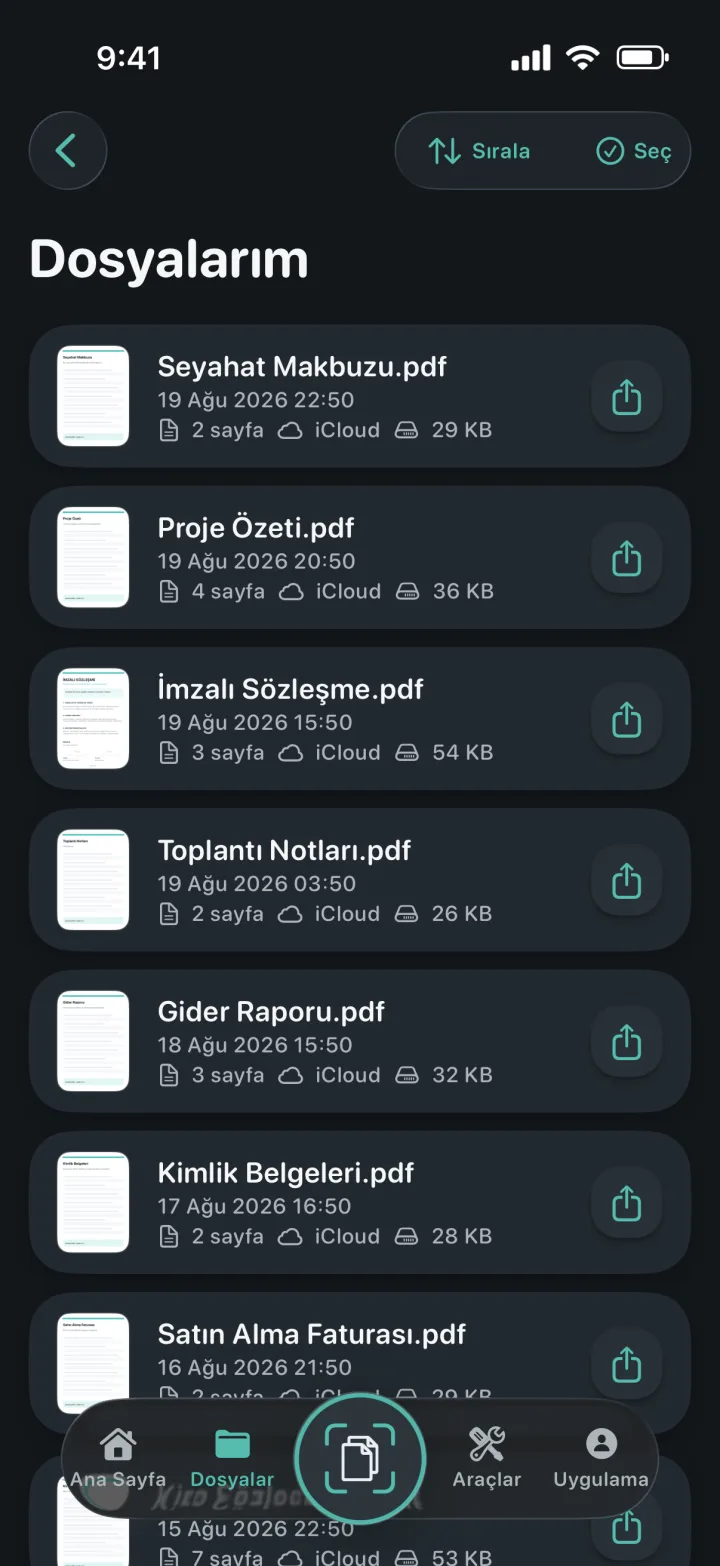 ProScan PDF Dosyalarım belge arşivi